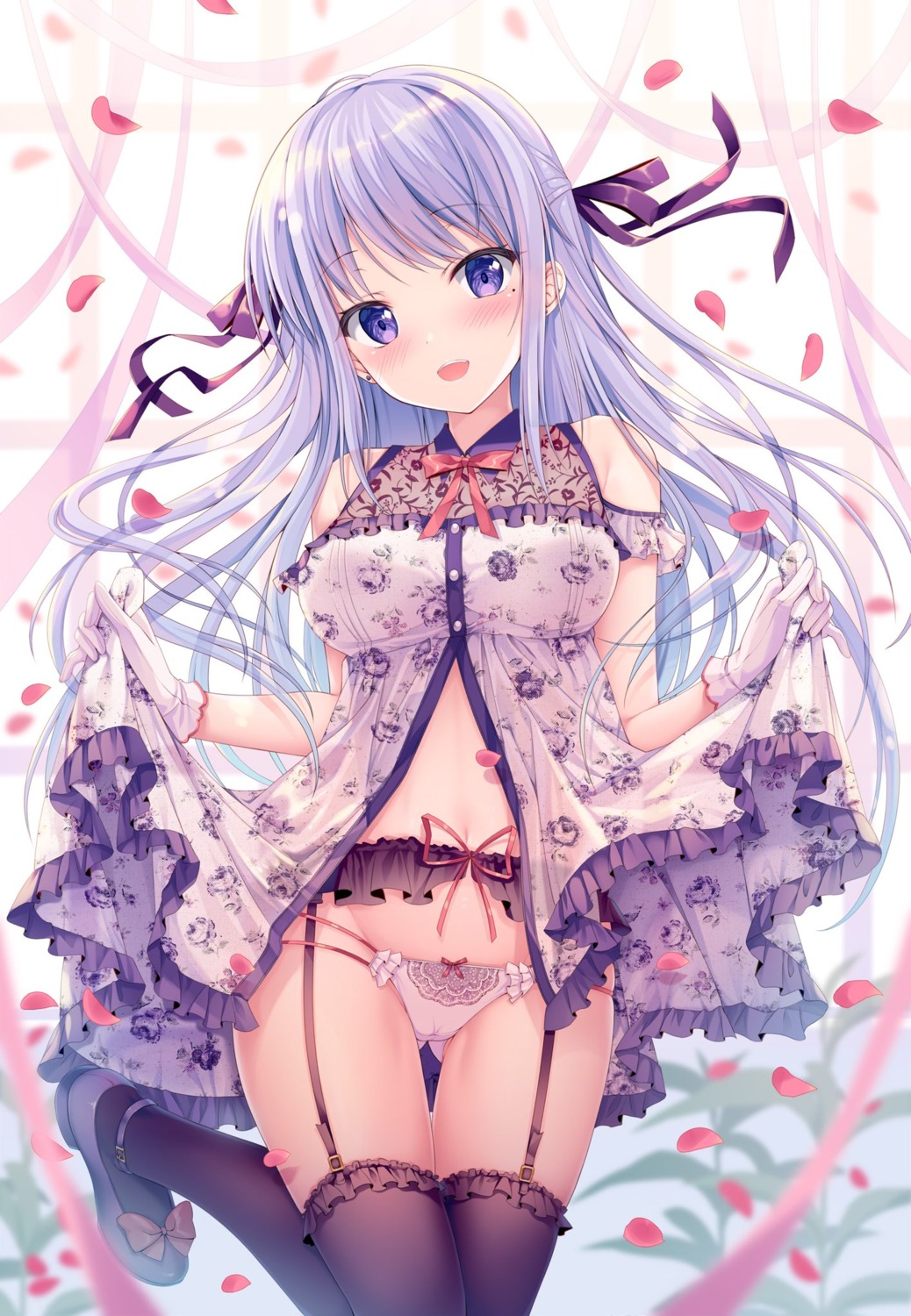 cameltoe dress garter_belt hiiragi_asuka_(twinbox) pantsu see_through skirt_lift stockings thighhighs twinbox twinbox_school