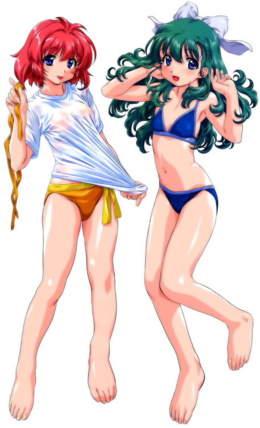 bikini miyafuji_miina onegai_twins onodera_karen see_through swimsuits wet_clothes