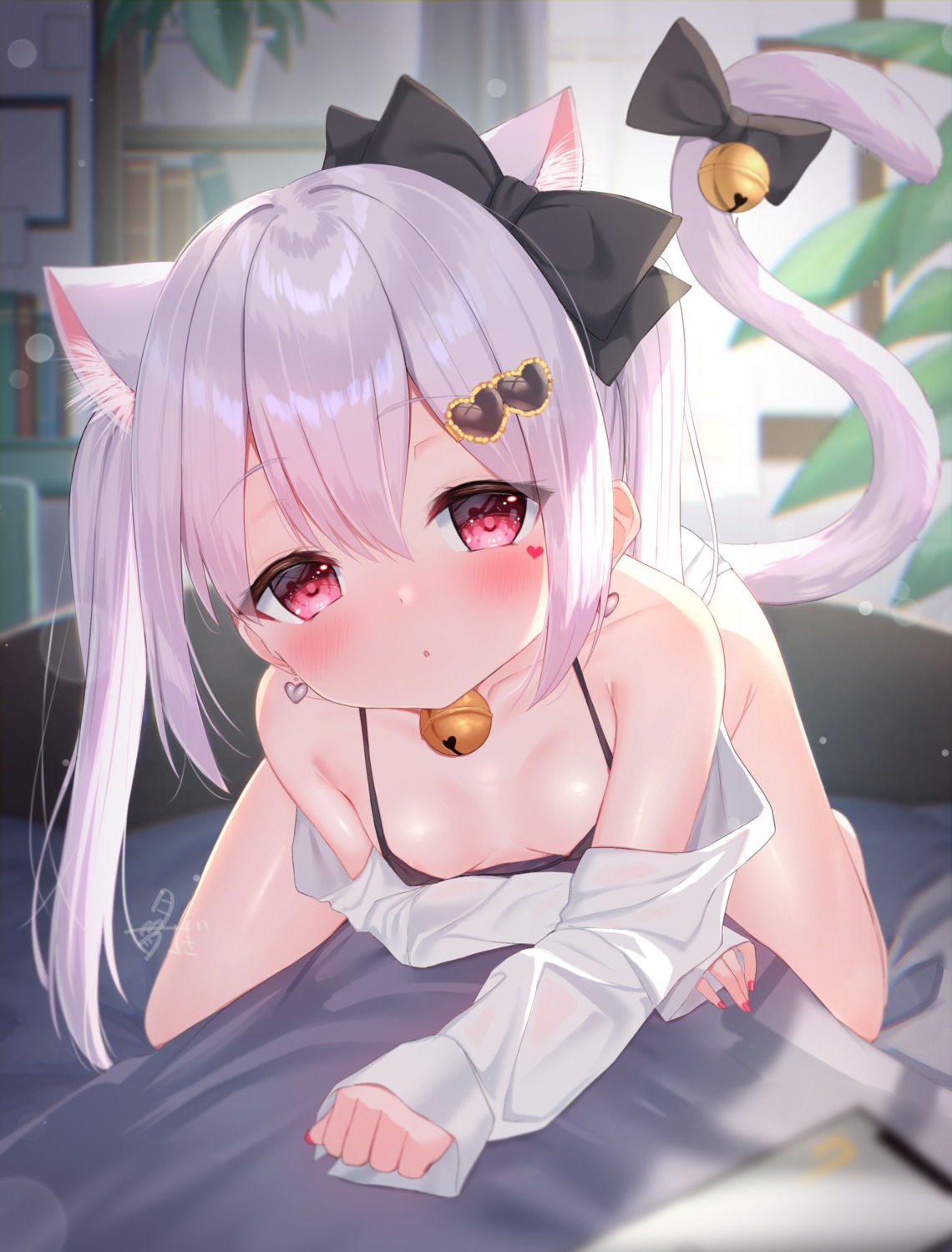 animal_ears areola bra dress_shirt loli nekomimi open_shirt see_through tail tsuki_usagi