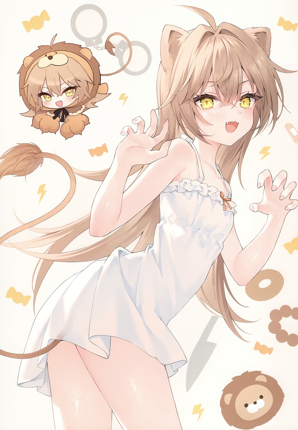 animal_ears chibi dress indie_virtual_youtuber rurudo rurudo_lion rurudot summer_dress tail