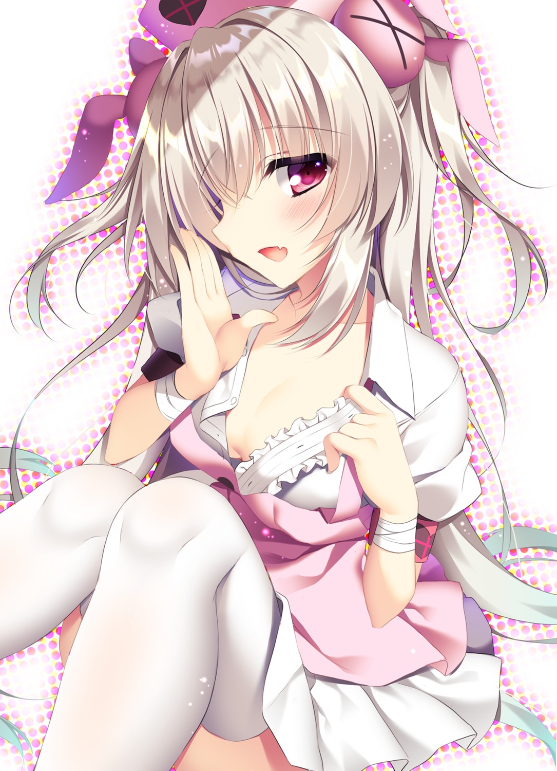 bandages cleavage natori_sana open_shirt sana_channel thighhighs undressing yatanuki_kei