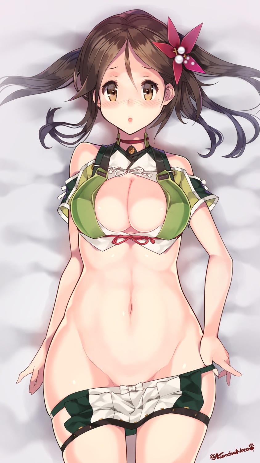 amagi_(kancolle) cleavage kantai_collection kuro_chairo_no_neko no_bra nopan open_shirt undressing