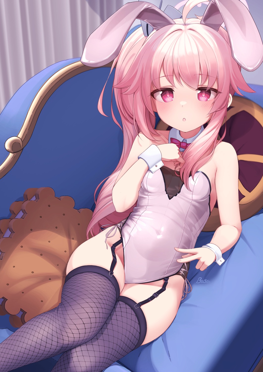 animal_ears basa_rutan blue_archive bunny_ears bunny_girl halo loli no_bra stockings thighhighs yutori_natsu