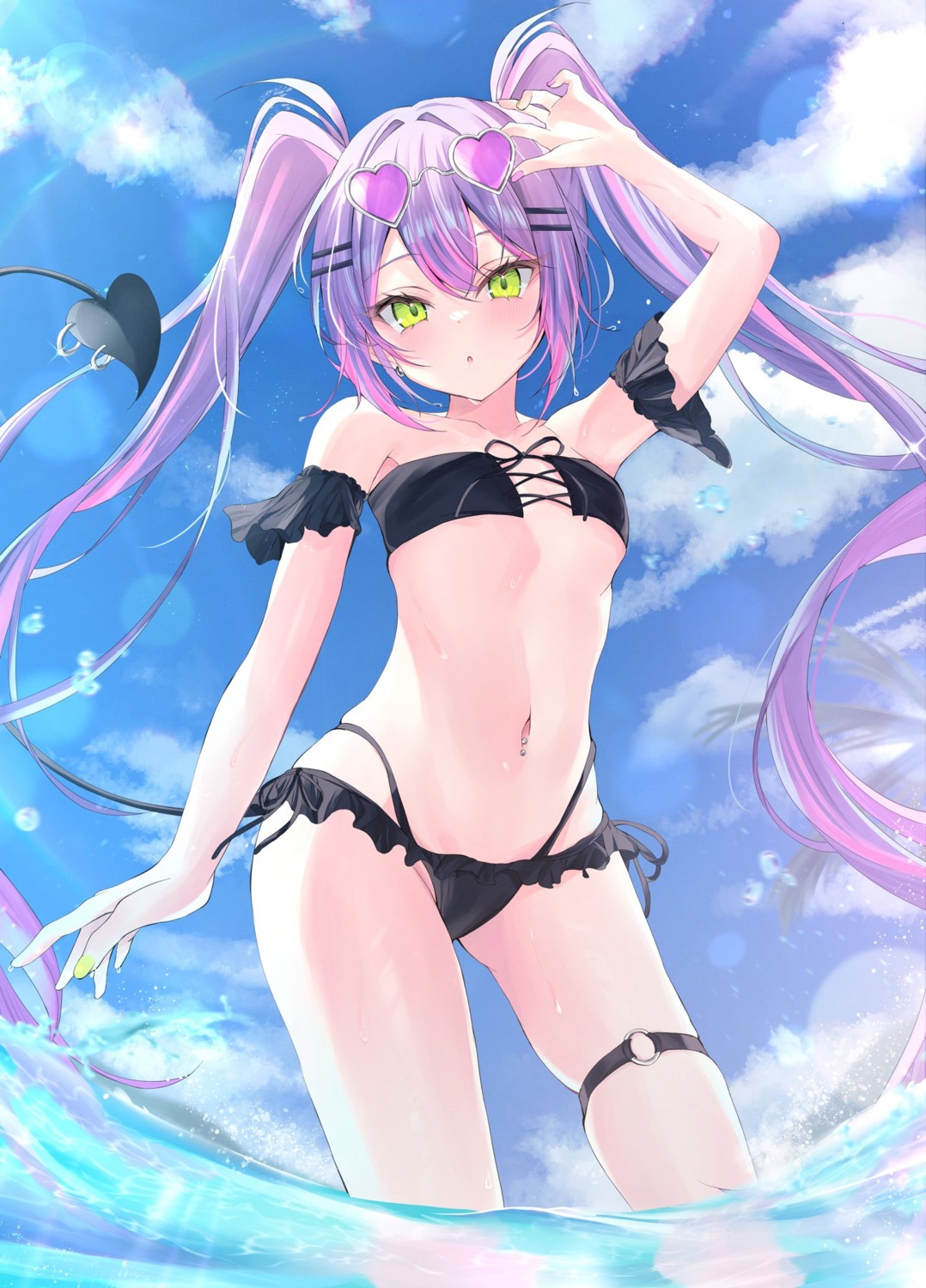 bikini garter hololive megane ririge swimsuits tail tokoyami_towa wet