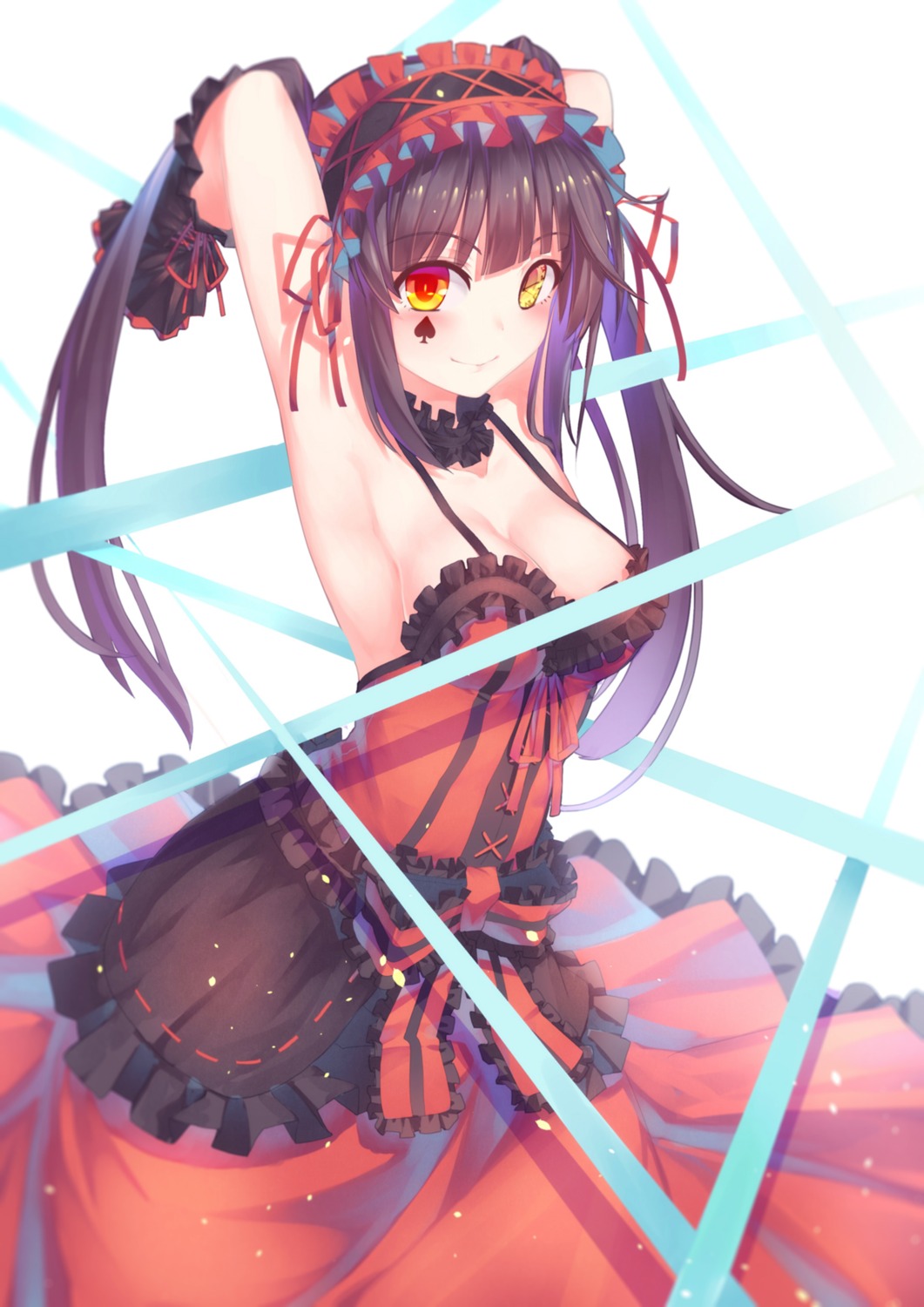 cleavage date_a_live dress gothic_lolita heterochromia lolita_fashion no_bra qiongsheng tokisaki_kurumi