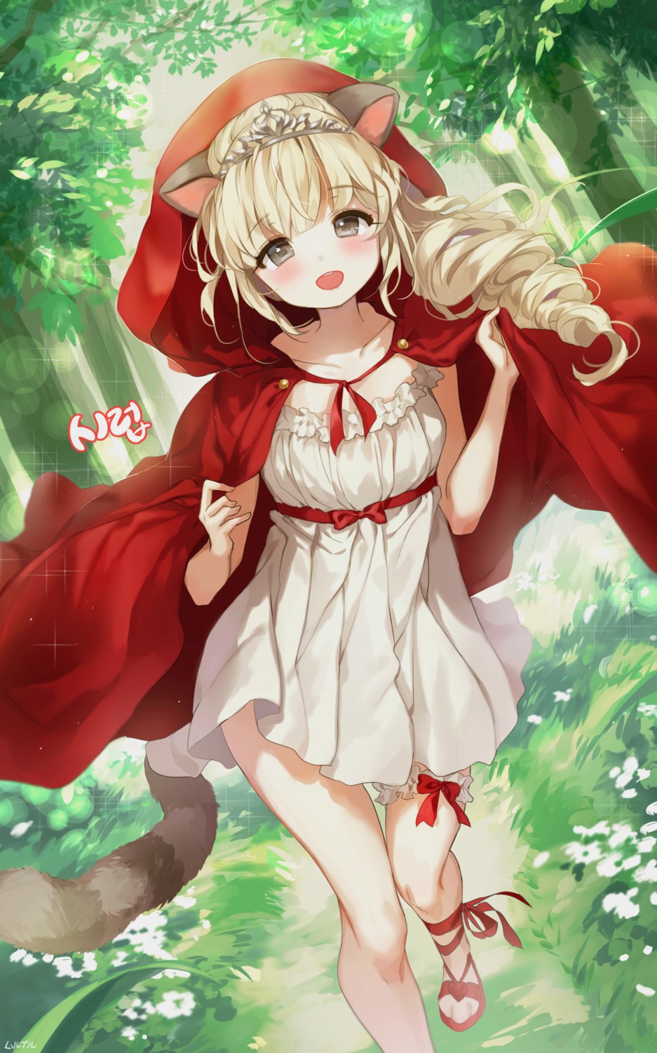 animal_ears dress garter haruri little_red_riding_hood_(character) tail