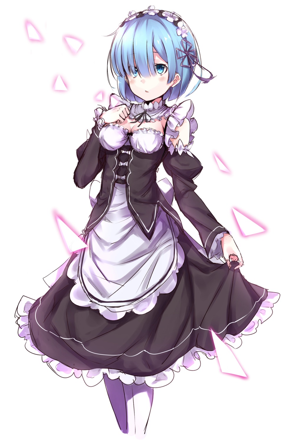 cleavage hachiroku_(hatirokusann86) maid re_zero_kara_hajimeru_isekai_seikatsu rem_(re_zero) skirt_lift thighhighs