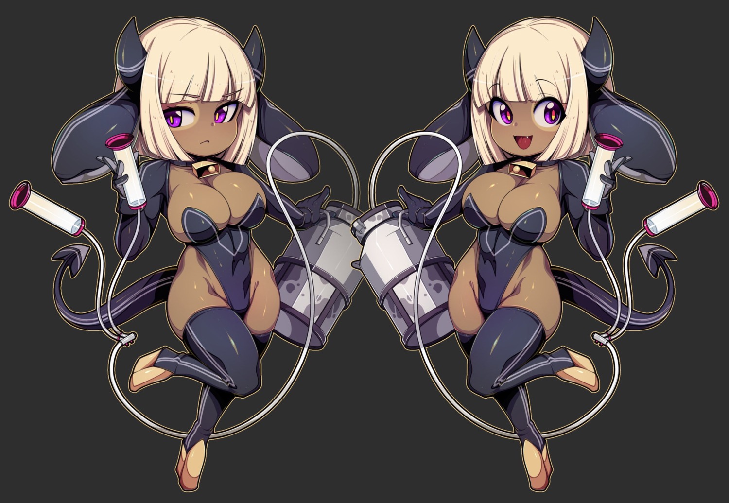 animal_ears chibi devil horns leotard no_bra slugbox tail thighhighs