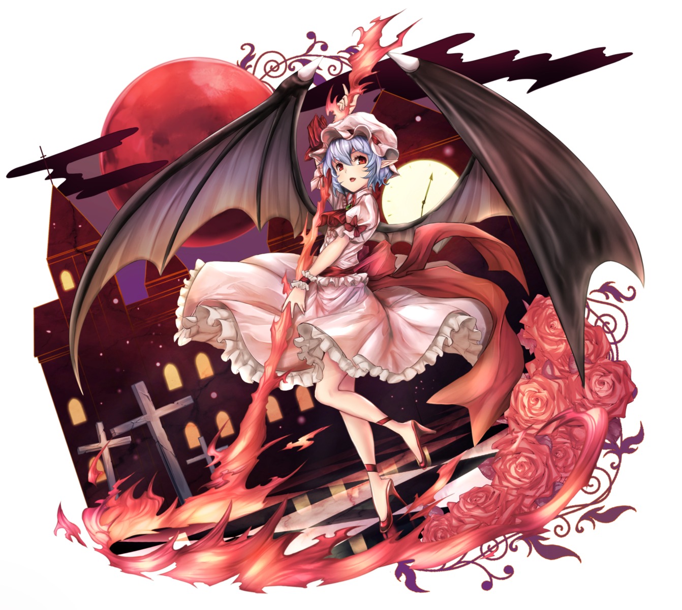 heels pointy_ears remilia_scarlet touhou untsue weapon wings