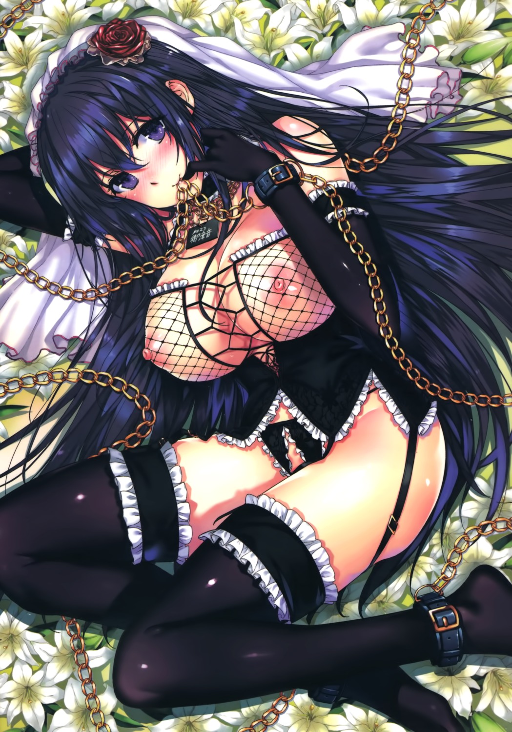 bondage breasts cleavage fishnets garter katsurai_yoshiaki lingerie nipples pantsu stockings thighhighs