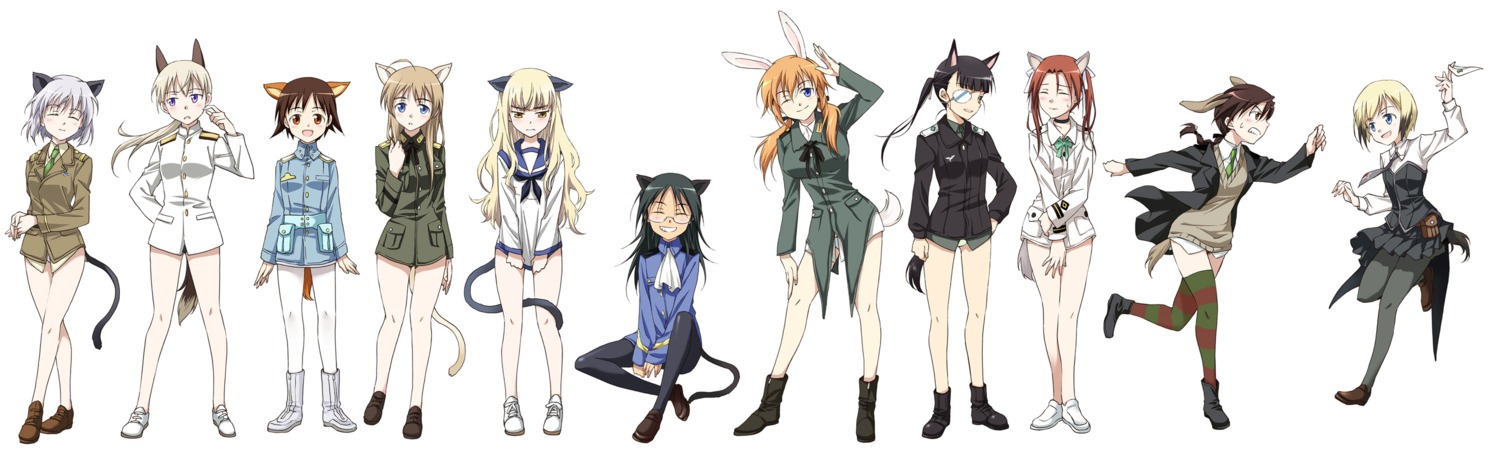 agahari animal_ears bunny_ears charlotte_e_yeager eila_ilmatar_juutilainen erica_hartmann francesca_lucchini gertrud_barkhorn lynette_bishop megane minna_dietlinde_wilcke miyafuji_yoshika nekomimi perrine-h_clostermann sakamoto_mio sanya_v_litvyak strike_witches tail thighhighs uniform