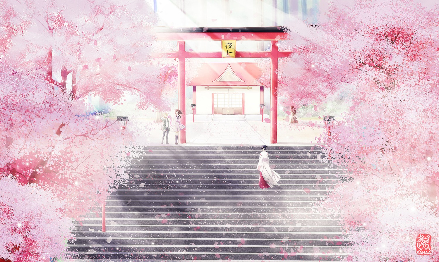 iki_hiyori landscape miko noragami sanaa seifuku yato yukine_(noragami)