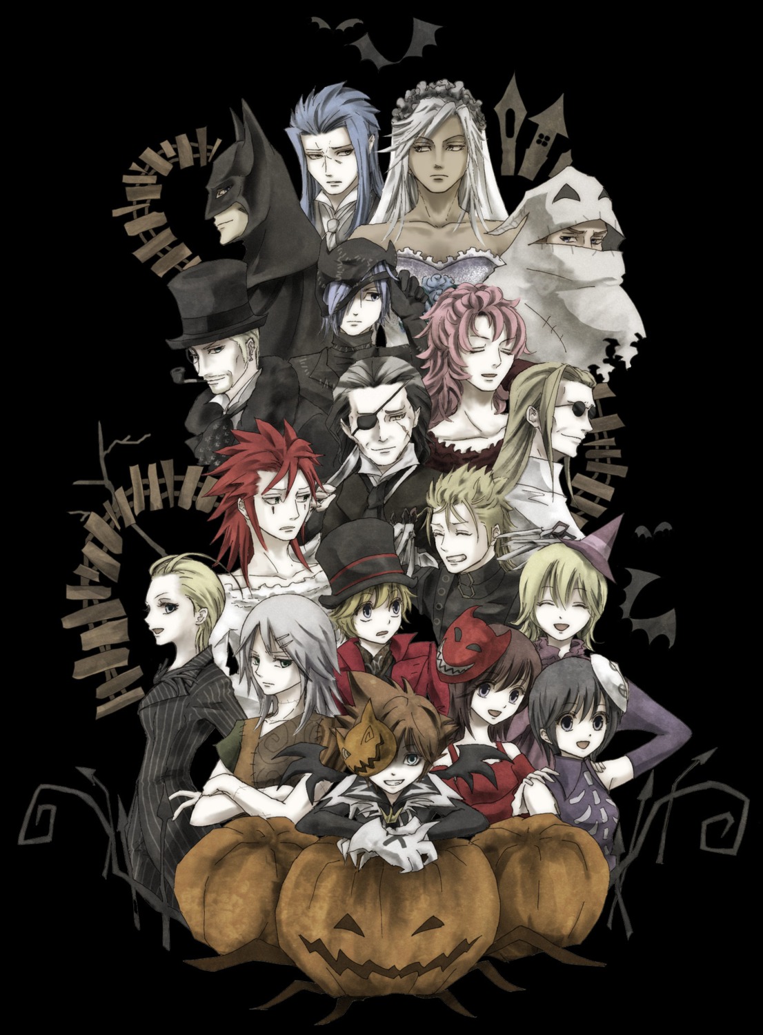 axel batman corpse_bride crossover dc_comics demyx edward_scissorhands halloween kairi_(kingdom_hearts) kingdom_hearts larxene lexeaus luxord marluxia namine riku_(kingdom_hearts) roxas saix sora_(kingdom_hearts) sweeney_todd vexen xaldin xemnas xigbar xion_(kingdom_hearts) yahotoka zexion