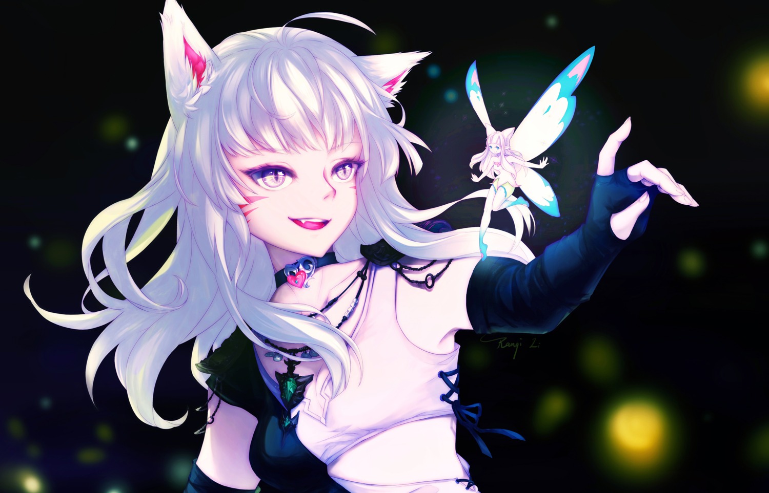 animal_ears cleavage fairy final_fantasy final_fantasy_xiv miqo'te pointy_ears tagme wings