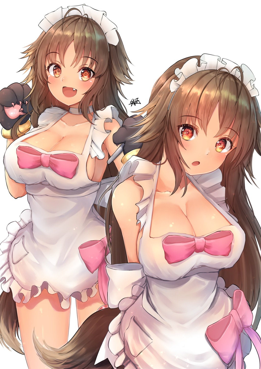 hiromaster_sinta_jh kyan_kaori maid naked_apron princess_connect princess_connect!_re:dive tail