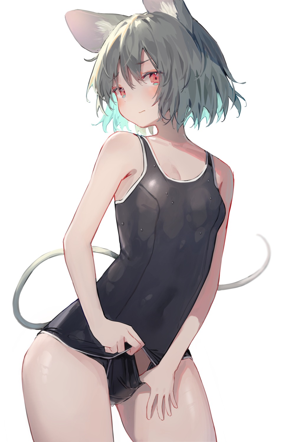 animal_ears mamemochi nazrin panty_pull school_swimsuit swimsuits tail touhou undressing wet