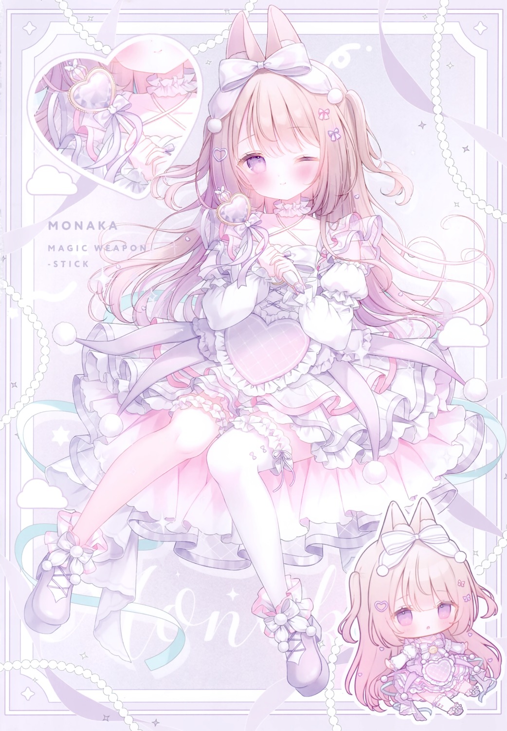 animal_ears bunny_ears chibi dress garter heels mersugar omochi_monaka see_through thighhighs weapon