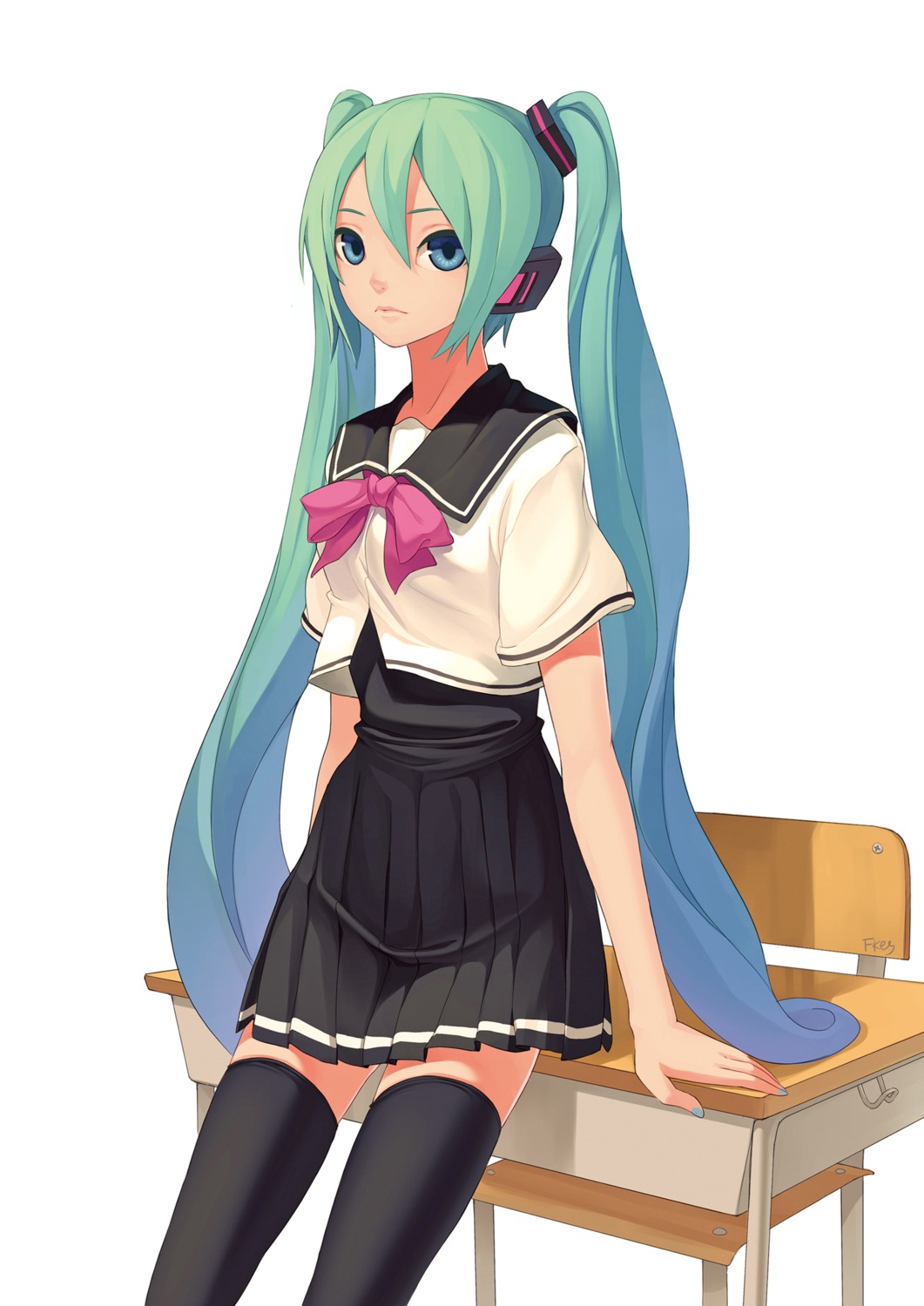 hatsune_miku seifuku thighhighs vocaloid zengxianxin