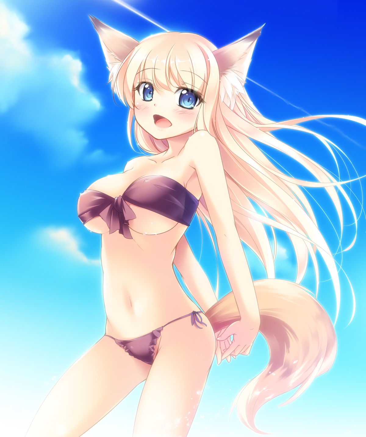 animal_ears bikini erect_nipples kazakura kitsune swimsuits tail underboob