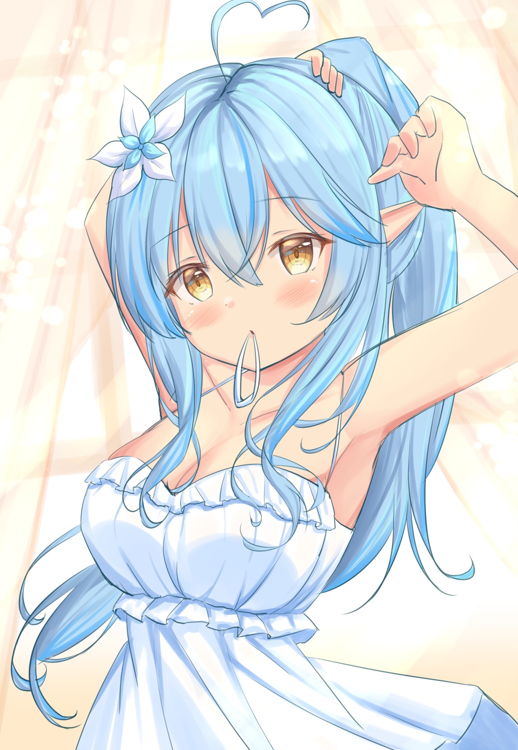 dress elf hololive kanti15 no_bra pointy_ears summer_dress yukihana_lamy