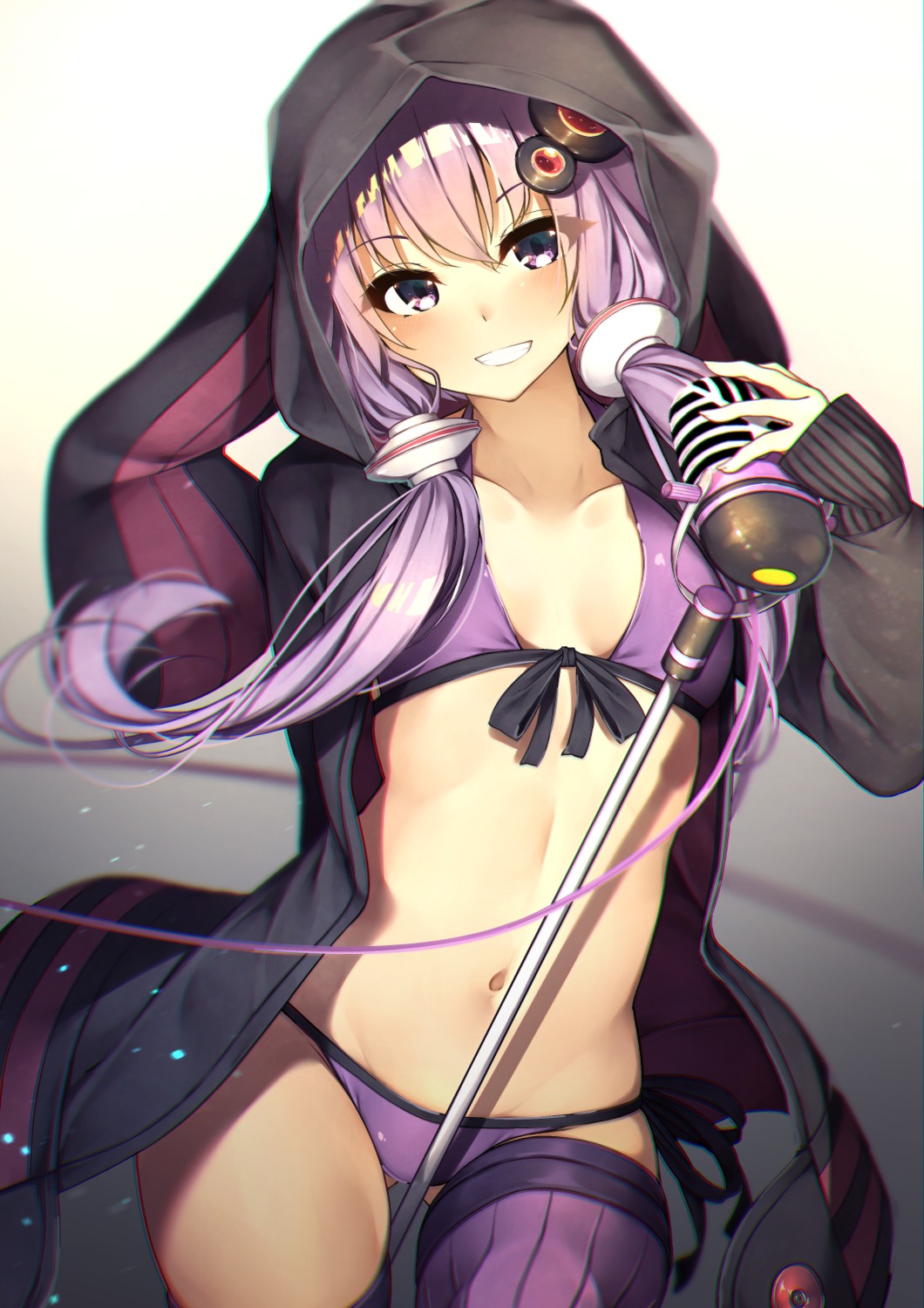 bikini cleavage open_shirt rerrere swimsuits thighhighs vocaloid yuzuki_yukari