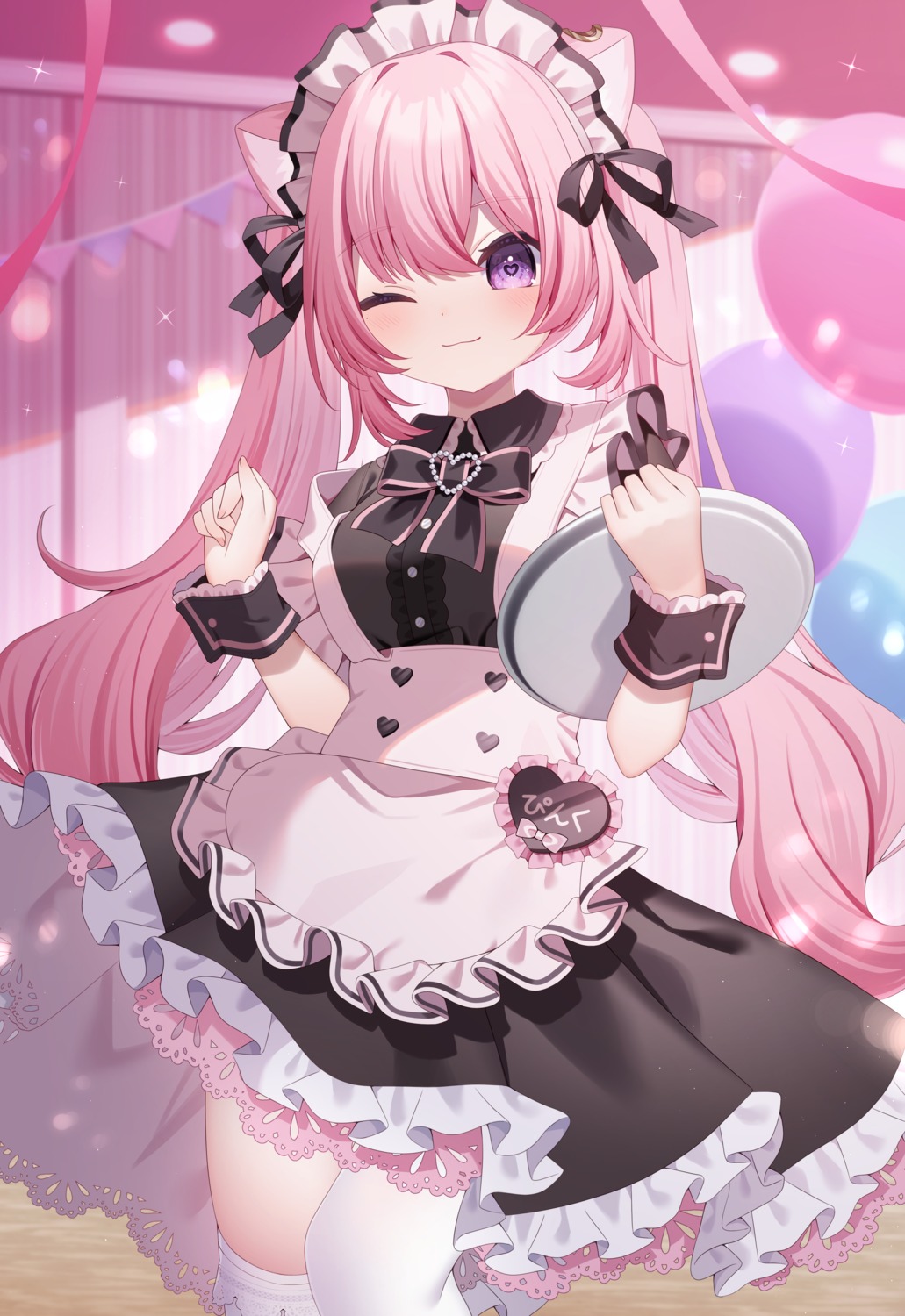 animal_ears maid nekomimi sapphire_(sapphire25252) skirt_lift thighhighs waitress