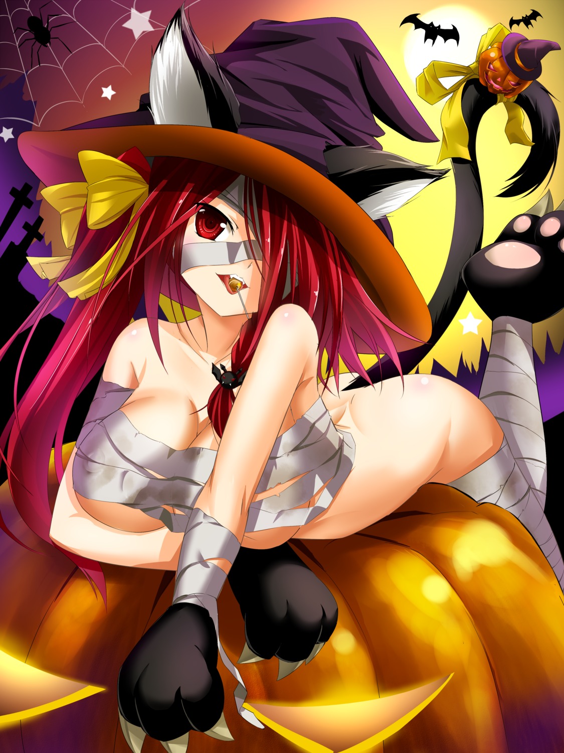 animal_ears bandages bottomless bug erect_nipples nekomimi sarashi tail witch