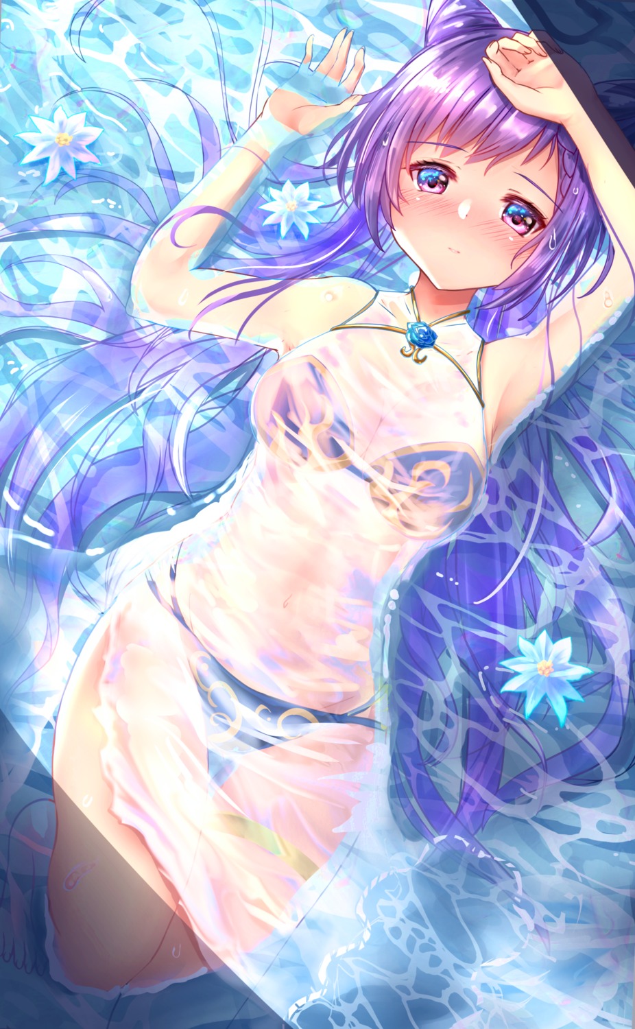 bikini dress genshin_impact izumikuu keqing see_through skirt_lift swimsuits wet wet_clothes