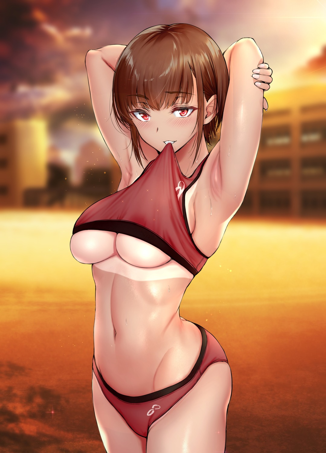 buruma gentsuki gym_uniform no_bra shirt_lift tan_lines underboob