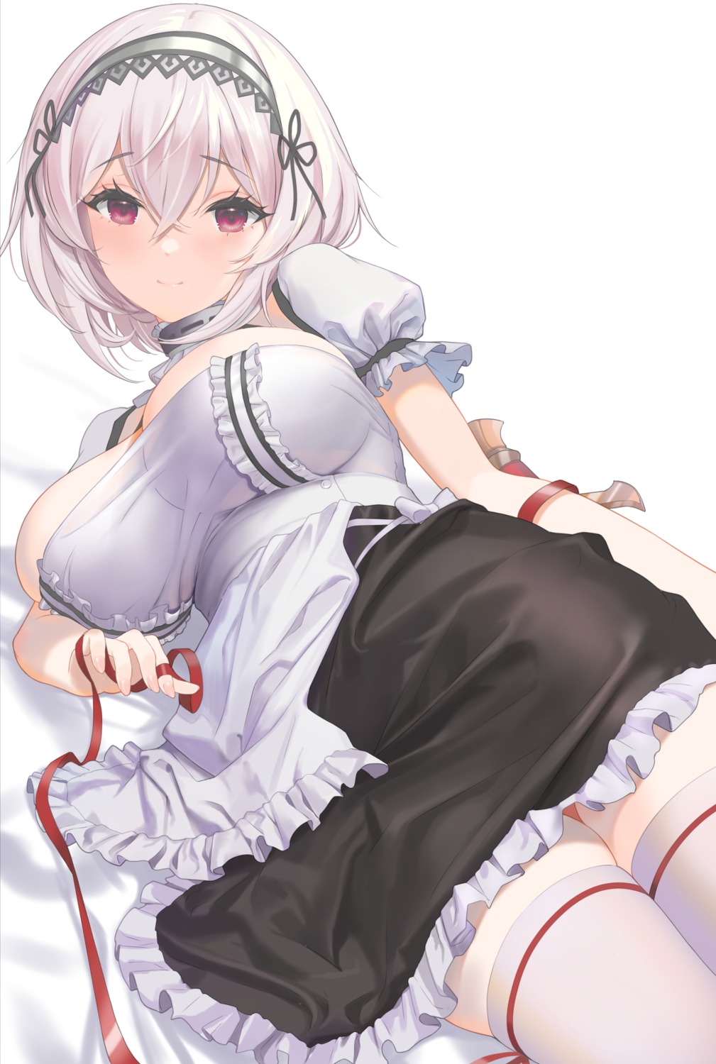 azur_lane maid nanam_(nanam_sk) no_bra sirius_(azur_lane) skirt_lift thighhighs