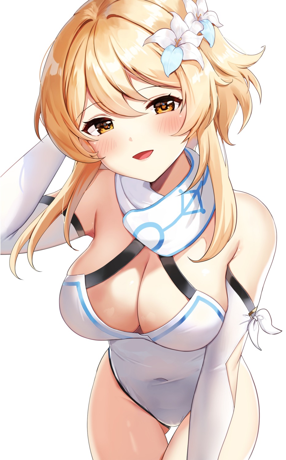 cleavage genshin_impact leotard lumine no_bra pn_(wnsl216)