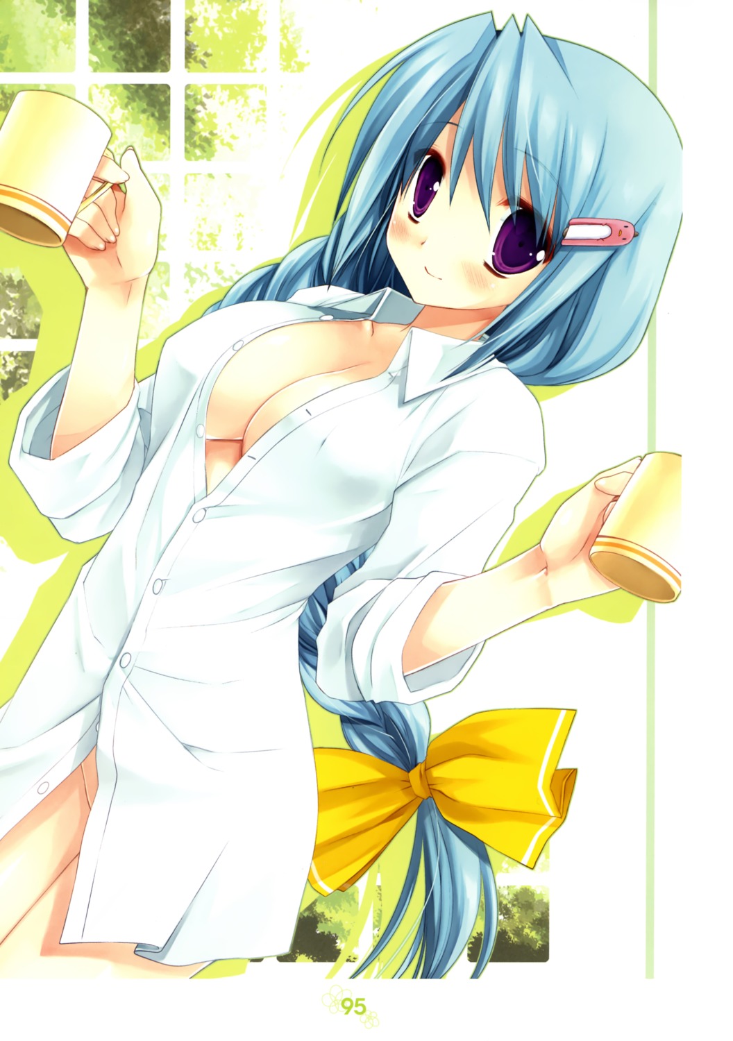 bottomless cleavage color_issue dress_shirt miyasu_risa no_bra