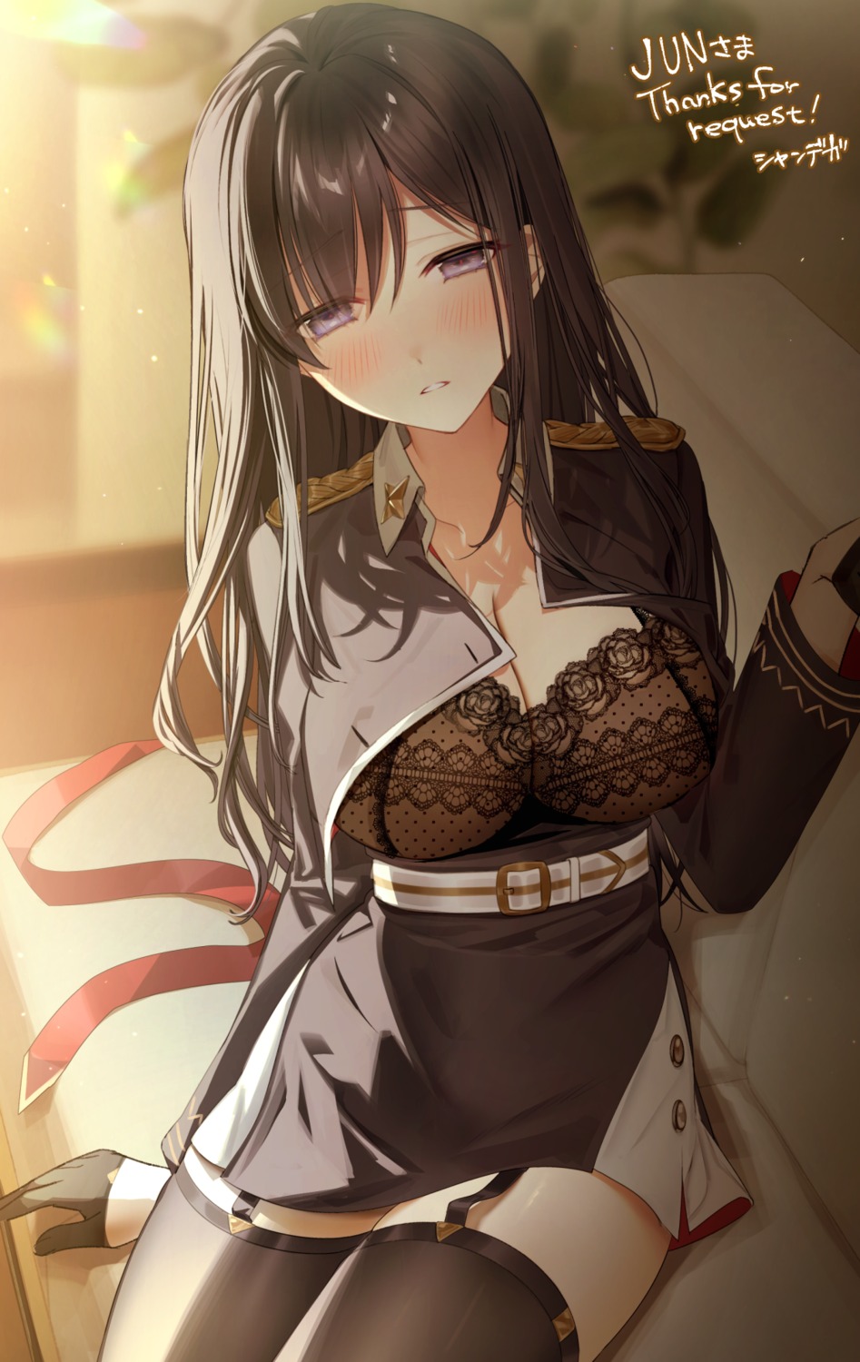 bra open_shirt shandega stockings thighhighs uniform