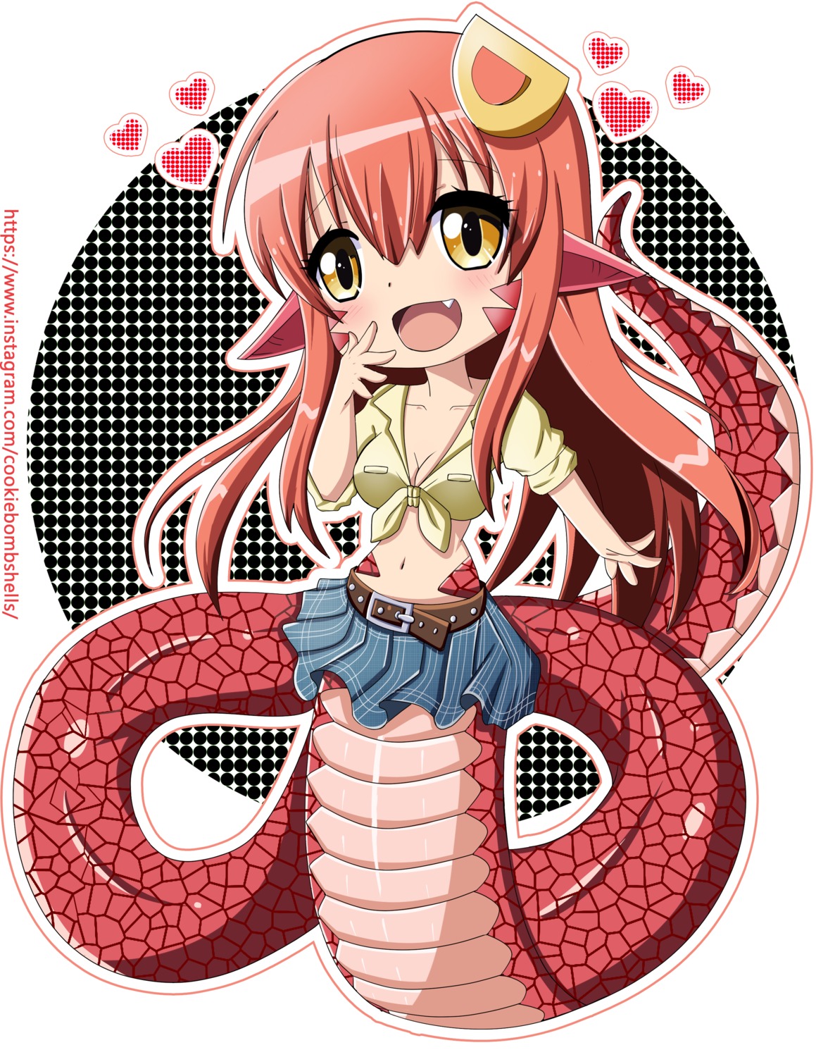 chibi cleavage cookiebombshells miia_(monster_musume) monster_girl monster_musume_no_iru_nichijou no_bra open_shirt pointy_ears tail