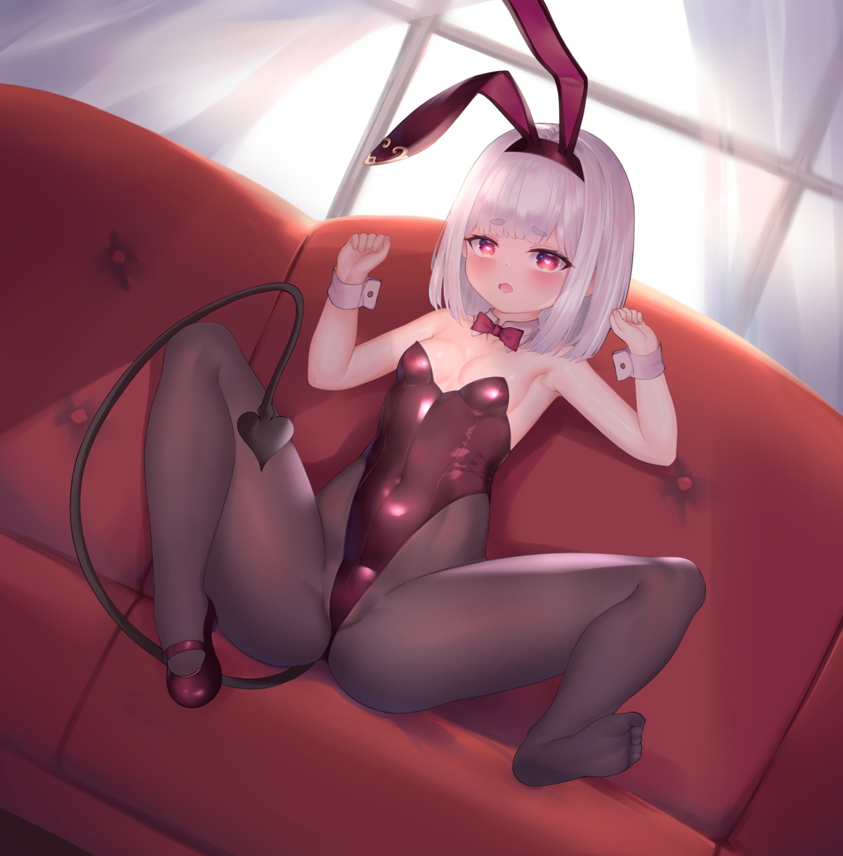 animal_ears bunny_ears bunny_girl feet no_bra pantyhose shakumaru tail