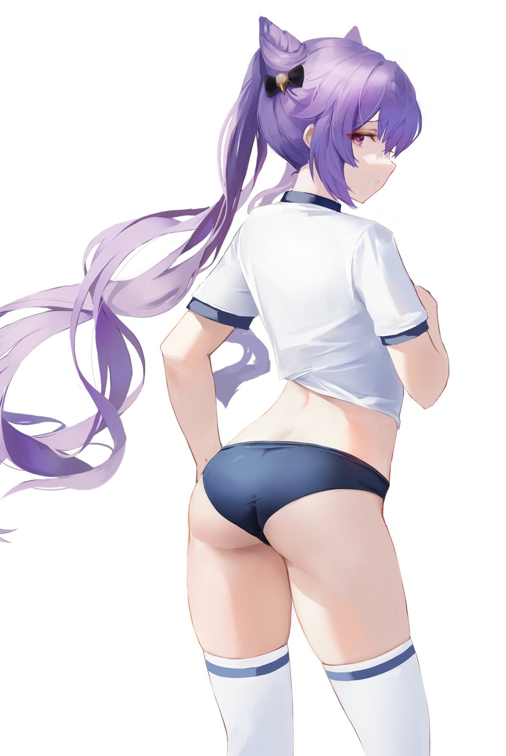 ass buruma genshin_impact gym_uniform hiki_niito keqing thighhighs