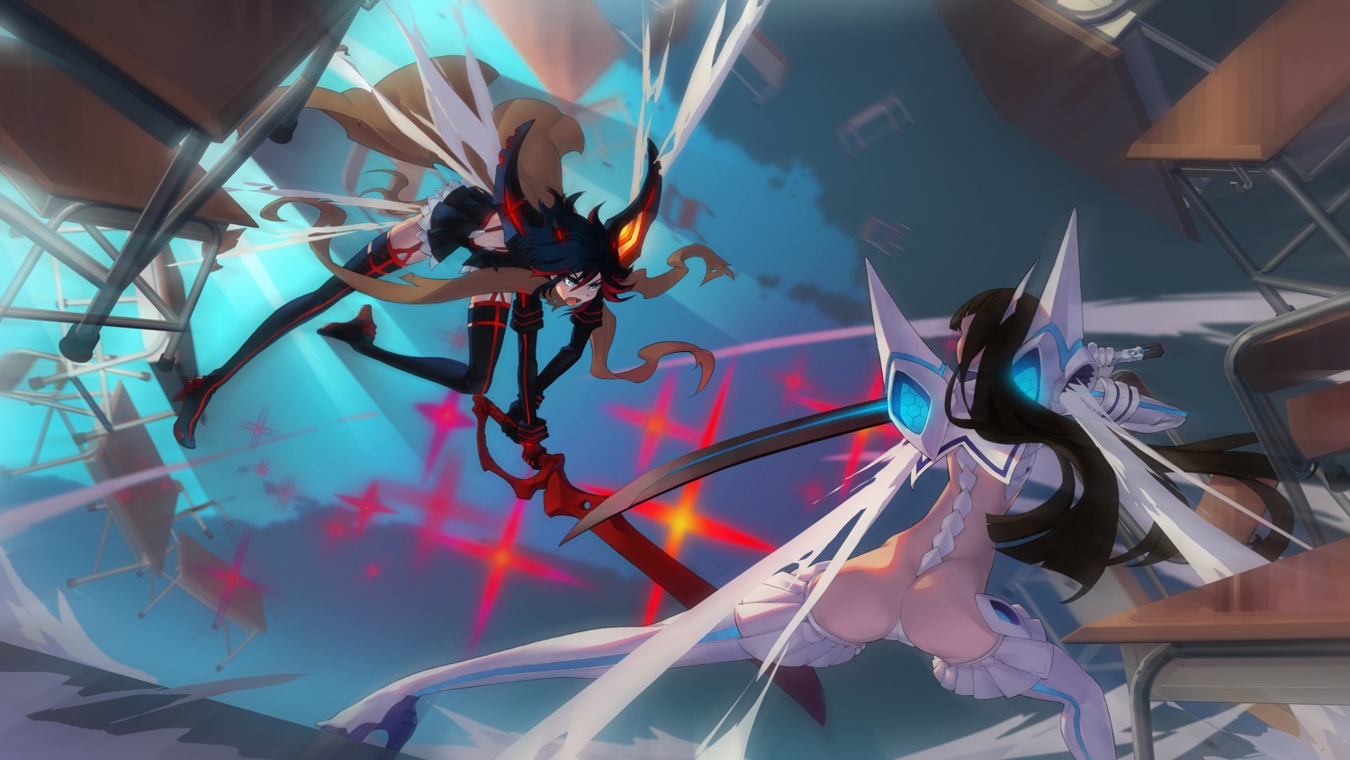 aner ass junketsu kill_la_kill kiryuuin_satsuki matoi_ryuuko senketsu stockings sword thighhighs