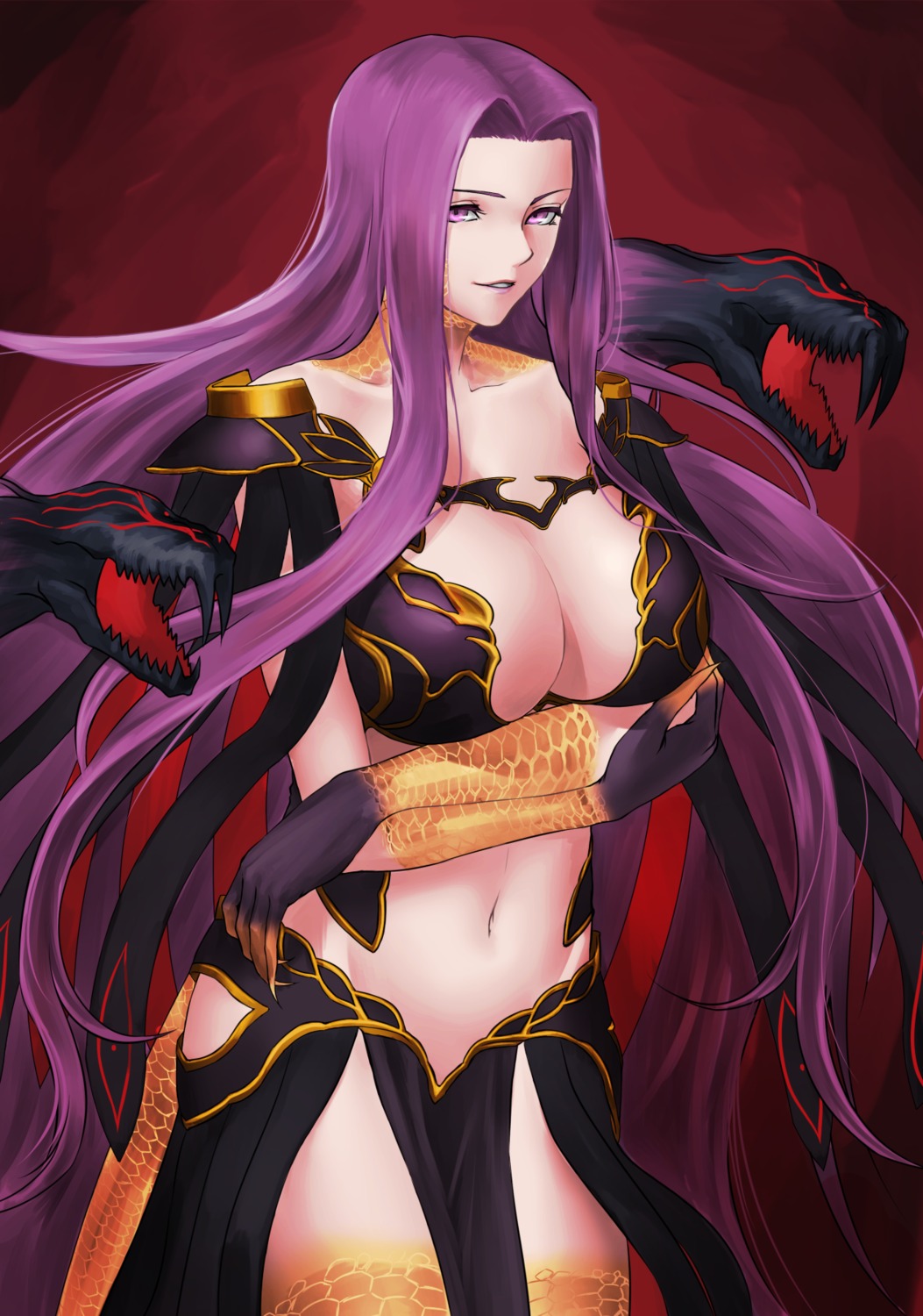 armor bikini_armor cleavage fate/grand_order gorgon_(fate) hikichi_sakuya monster_girl tail
