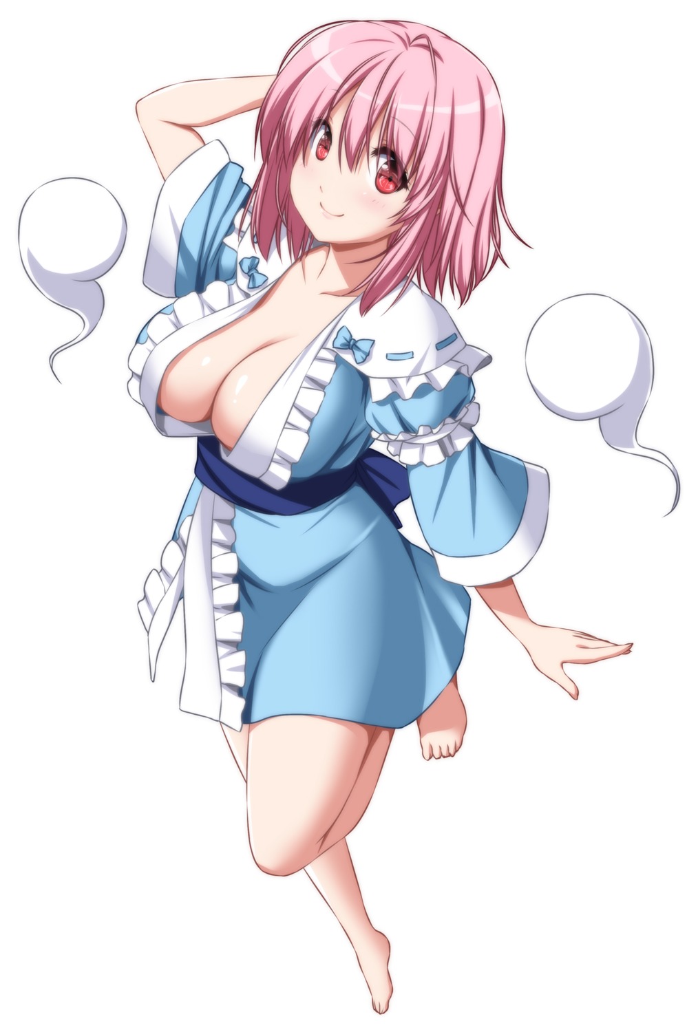 japanese_clothes myon no_bra nori_tamago open_shirt saigyouji_yuyuko touhou