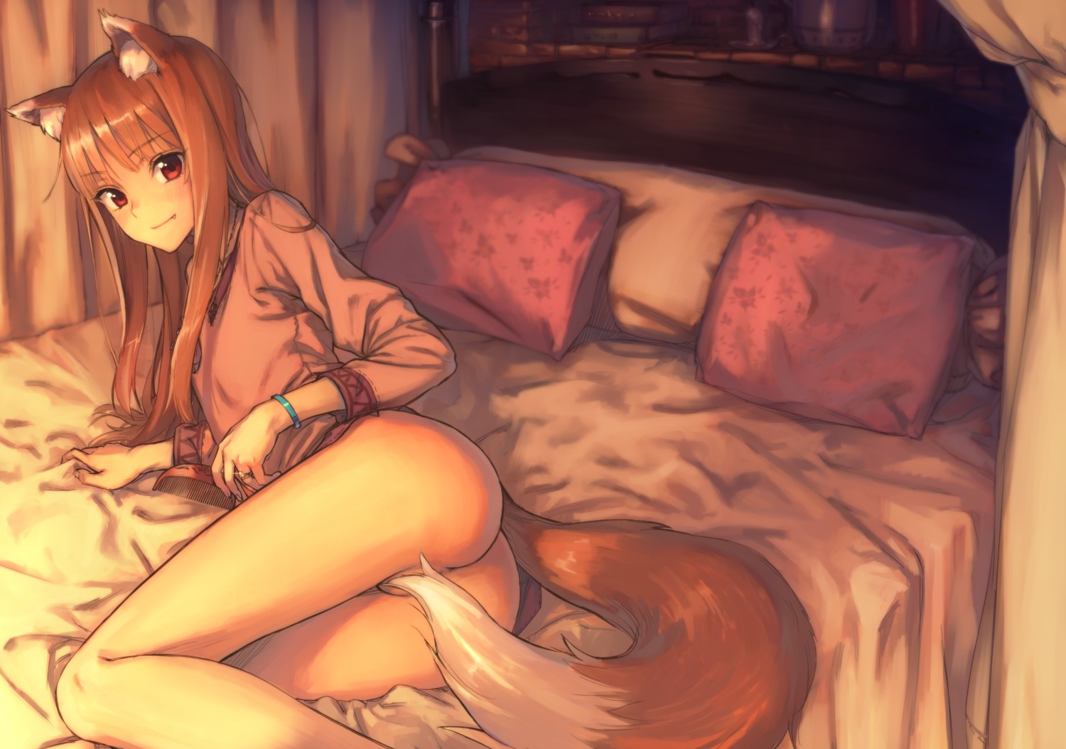 animal_ears ass bottomless holo kawakami_rokkaku pussy spice_and_wolf tail