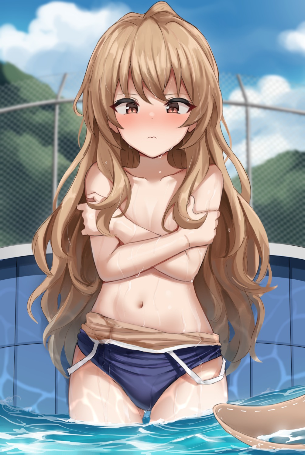 aisaka_taiga breast_hold loli school_swimsuit shengtian swimsuits toradora! wardrobe_malfunction wet