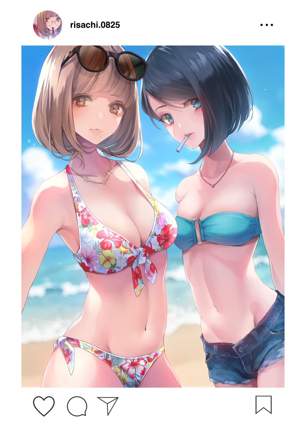 bikini bikini_top cleavage koh_(minagi_kou) megane smoking swimsuits