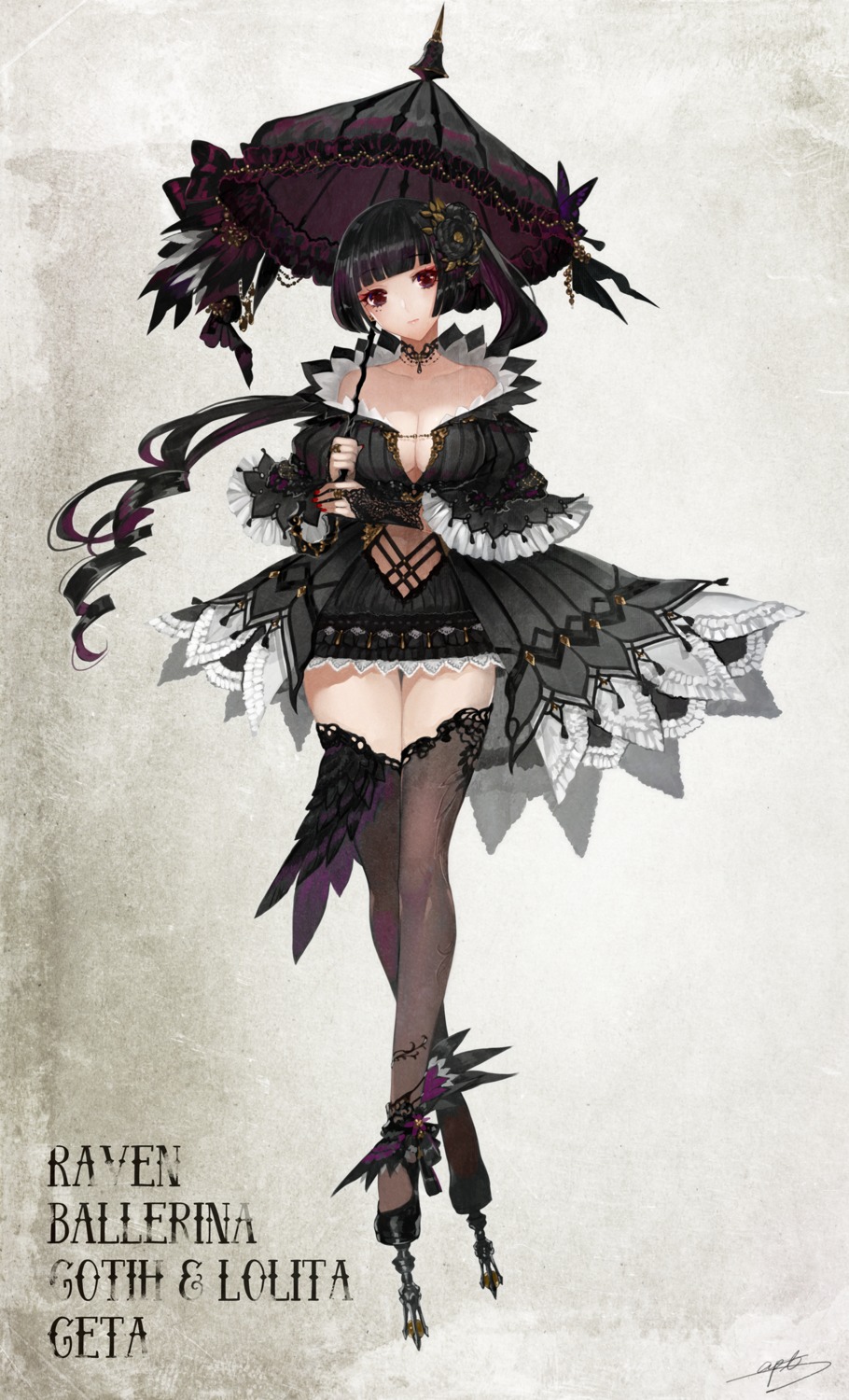 apt cleavage gothic_lolita lolita_fashion no_bra thighhighs umbrella