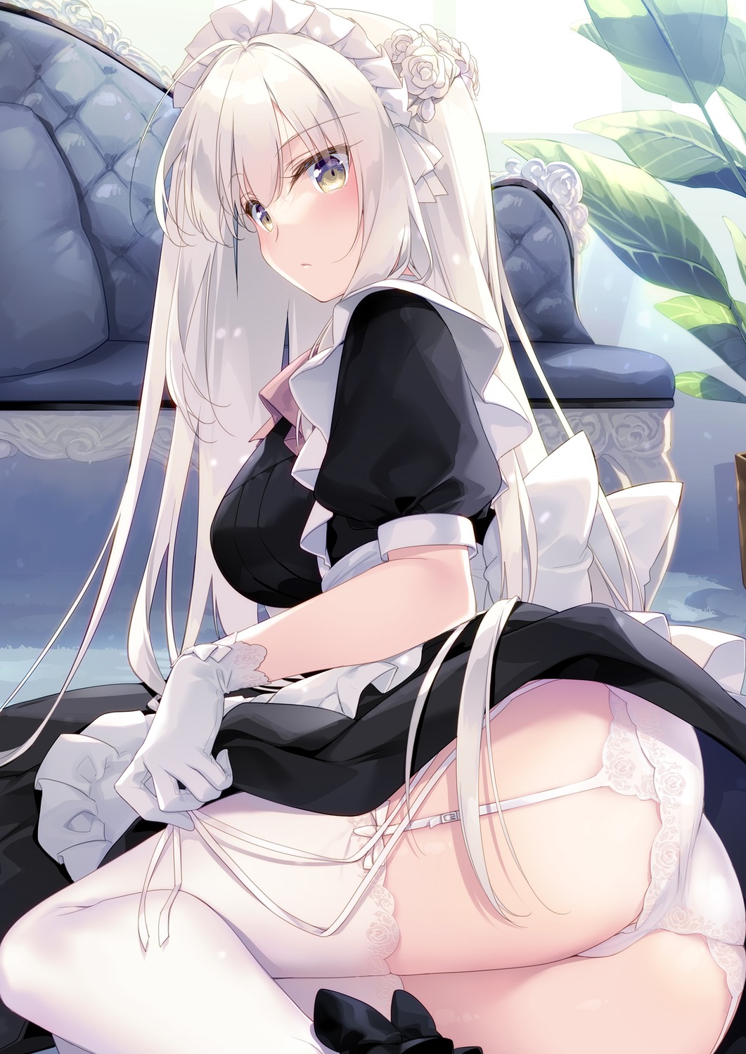 ass digital_version maid motomiya_mitsuki pantsu skirt_lift stockings string_panties thighhighs