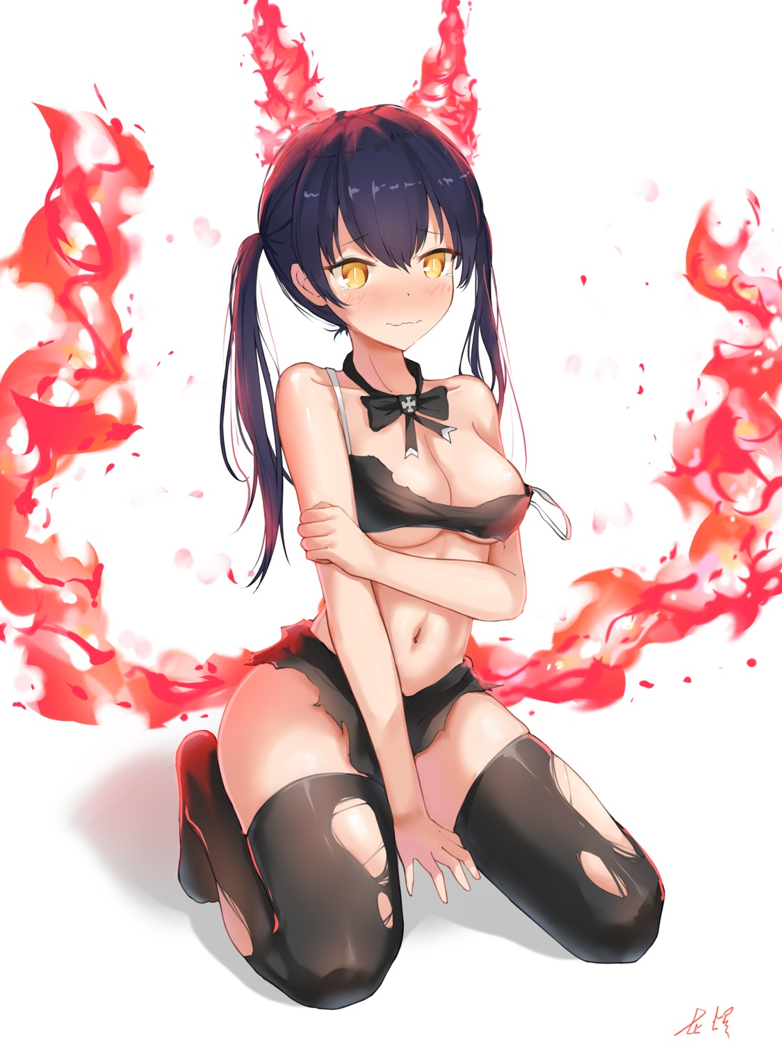 bra enen_no_shouboutai huijin_zhi_ling pantsu tamaki_kotatsu thighhighs torn_clothes