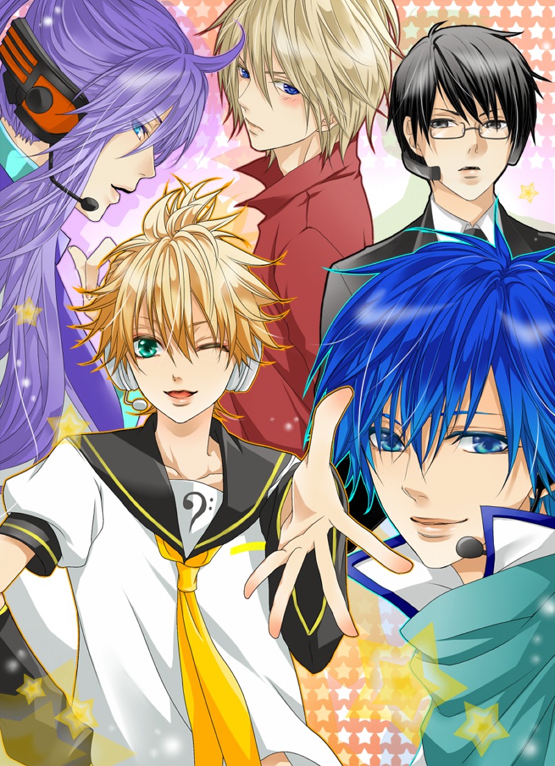 hakuseki headphones hiyama_kiyoteru kagamine_len kaito kamui_gakupo leon_(vocaloid) male megane vocaloid