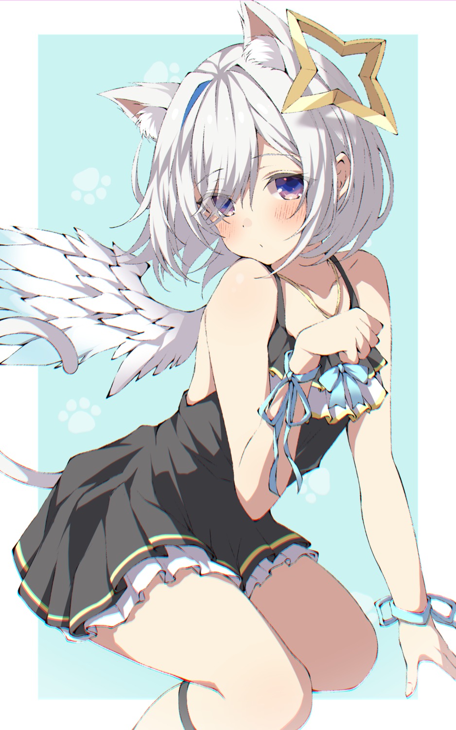 absent amane_kanata angel animal_ears dress hololive nekomimi tail wings