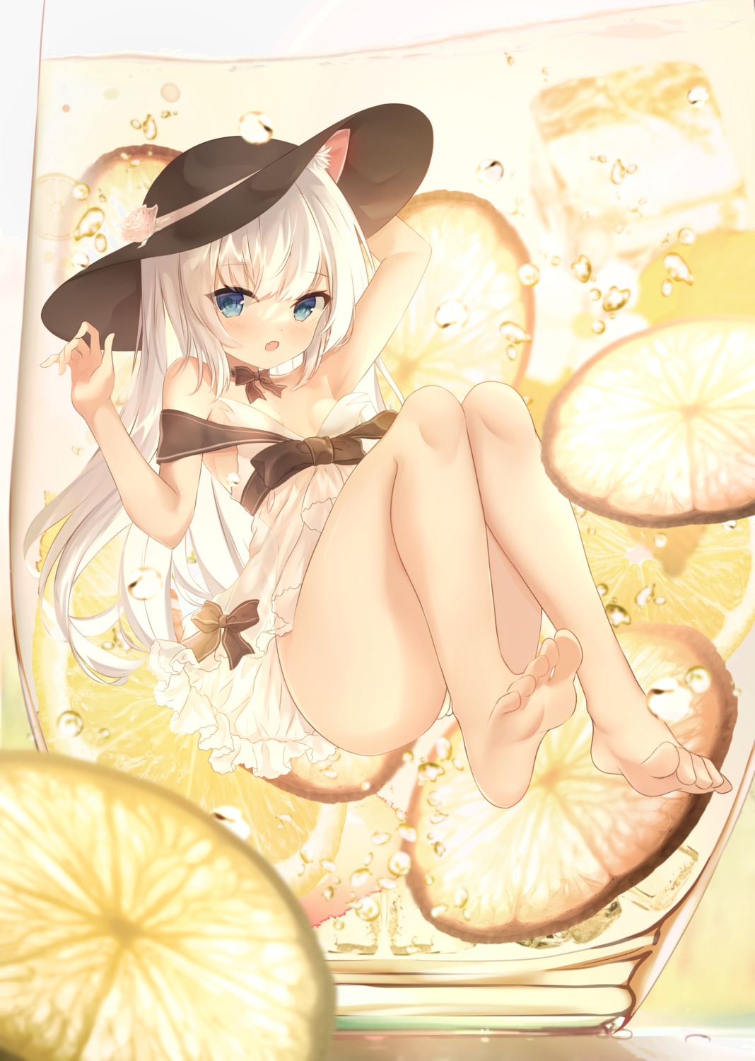 animal_ears cameltoe dress feet jiang_xin loli no_bra pantsu see_through