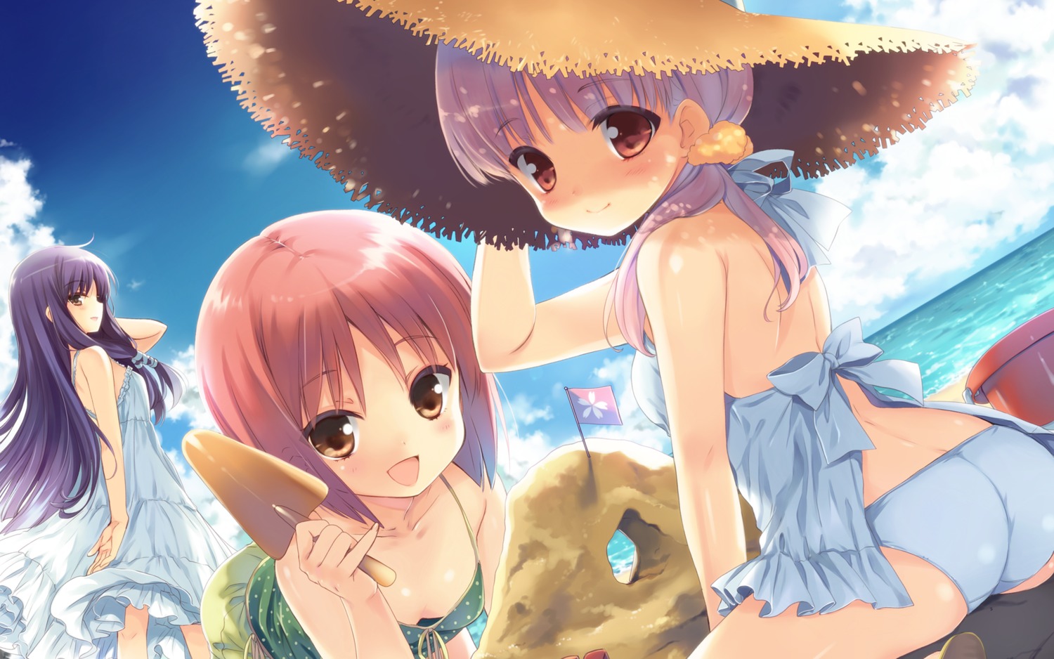 akino_momiji ass bikini cuffs dress kiriyama_sakura sakura_koharu sakura_musubi sera_karen summer_dress swimsuits wallpaper