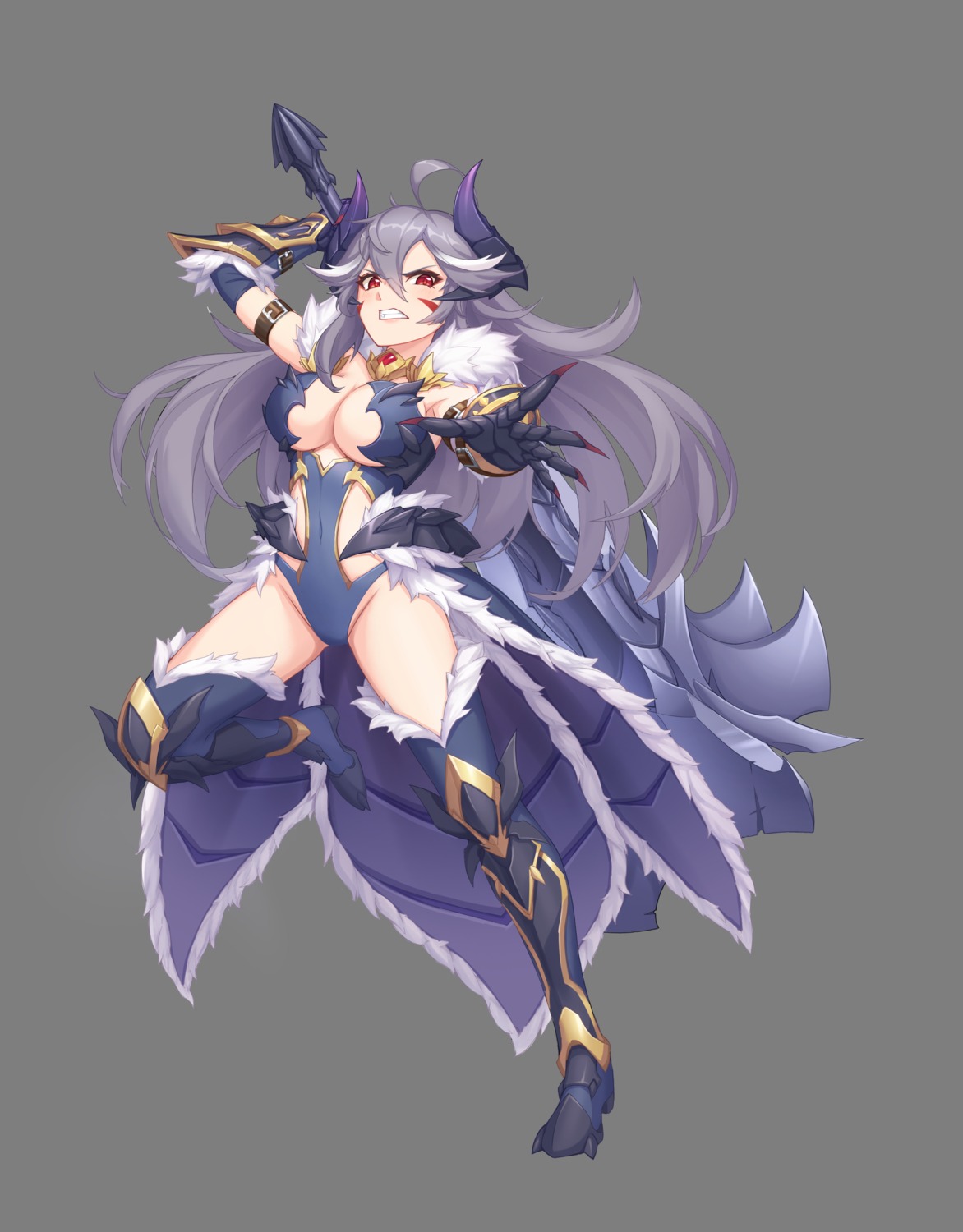 armor cleavage horns leotard no_bra sramy thighhighs weapon